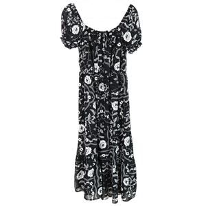 Wallflower Off Shoulder Black Floral Midi Dress Bow elastic Waist Grunge Large